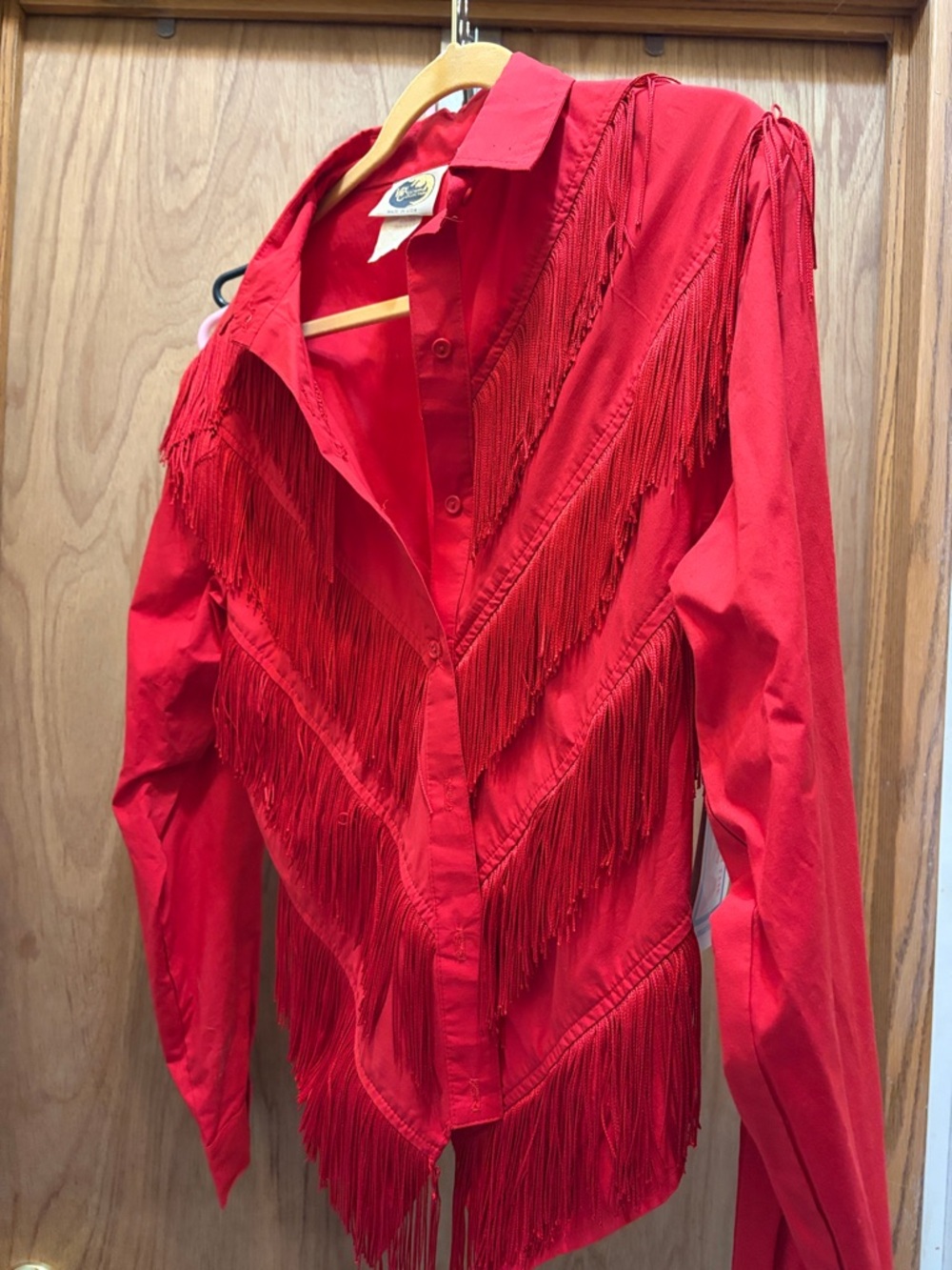 Red Fringe Western Button-Down Shirt Jacket - Classic Western Style